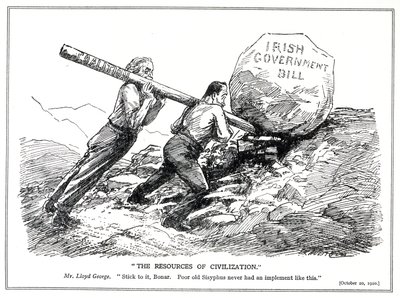 Lloyd George és Bonar Law a koalíciós kormány karja segítségével próbálják megoldani az ír kérdést, 1920. október alkotó: Leonard Raven-Hill